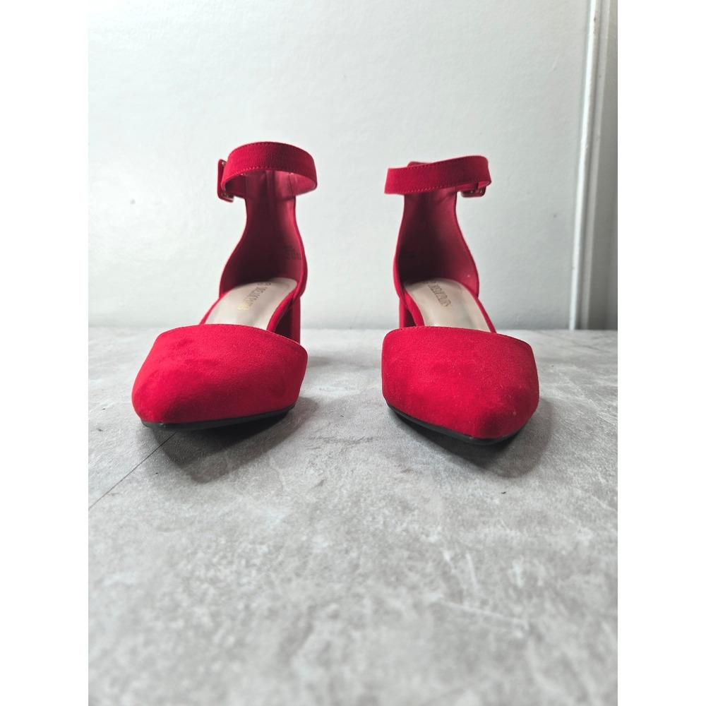 Dream Pairs Ankle Strap Block Heel Pump 9.5 Red Pointed Toe Dressy Retro Shoes - Picture 3 of 10